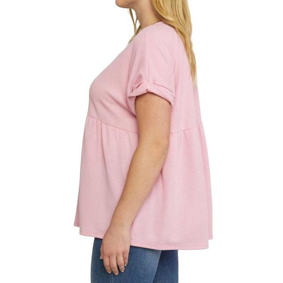 NEW ENTRO waffle knit babydoll top in pink - Picture 2 of 7